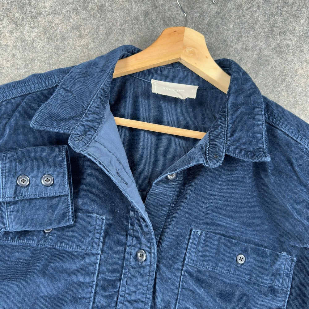 Everlane Shirt Womens Small Blue Corduroy Long Sleeve Button Front Pockets